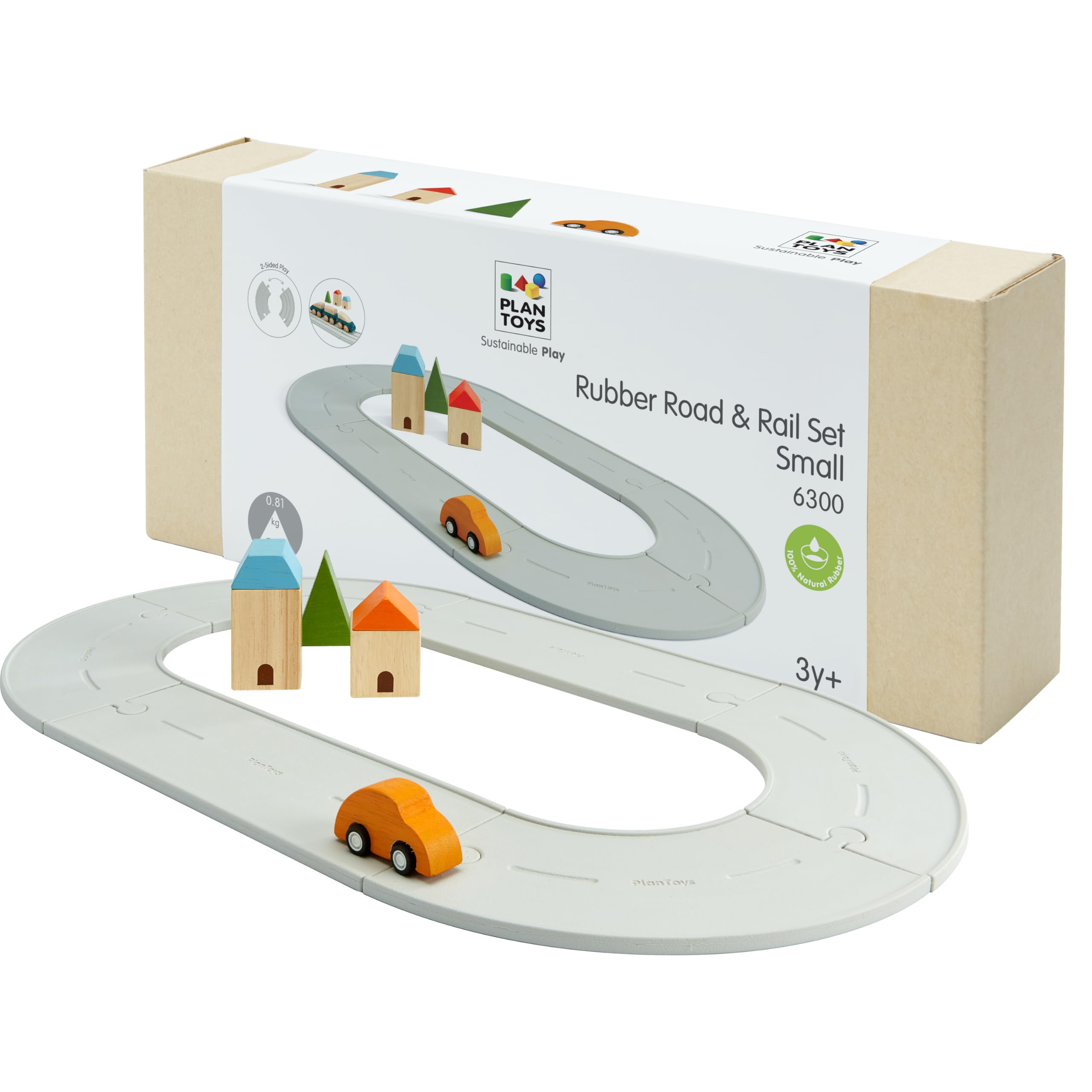 PlanToys® Rubber Road &amp; Rail Set Small Montessori Toddler Play Track Fun
