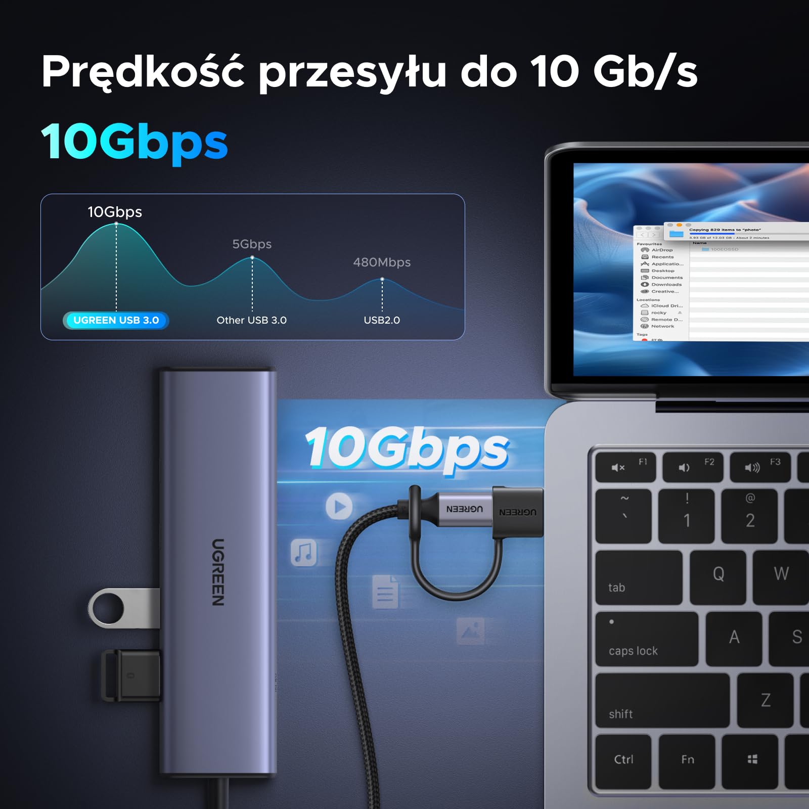 UGREEN USB do adaptera USB C (2 szt.) Adapter 10 Gb/s do zestawu z pierścieniem zabezpieczającym przed uszkodzeniami mechanicznymi dla iPhone'a 16/15/14 serii serii laptopów Carplay usw