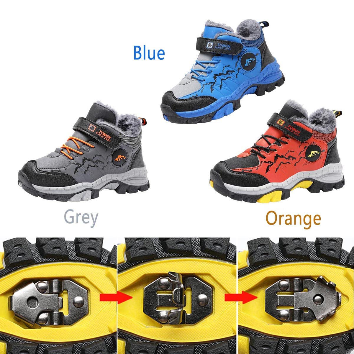YUKTOPA Buty zimowe dla dzieci, chłopców, buty trekkingowe, z ciepłą podszewką, antypoślizgowe, EU30-40