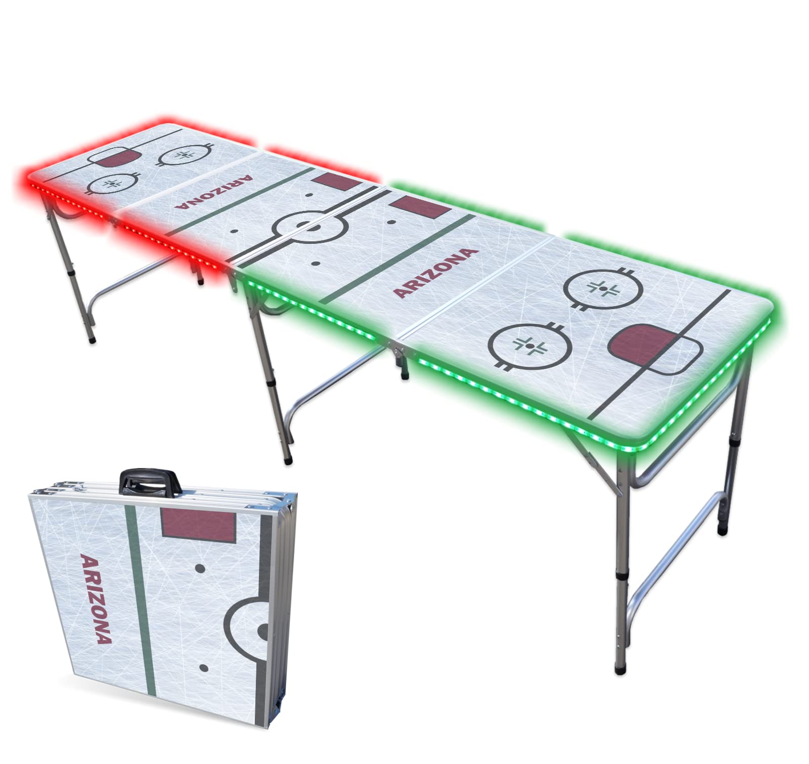 8-Foot Professional Beer Pong Table w/LED Lights - Arizona Hockey Rink