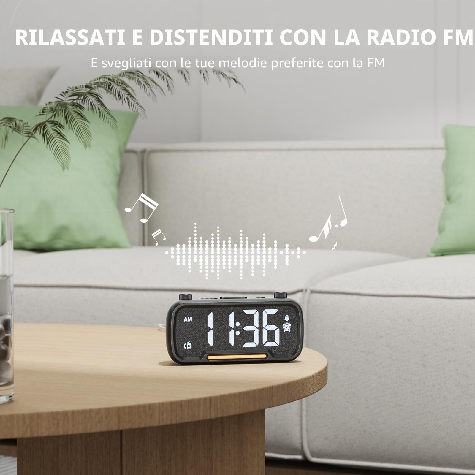 Radiosveglia Digitale da Comodino, FM Radio Sveglia con Luce Noctturna, Altoparlante Bluetooth, Porta USB & Type C, Snooze, Volume e Luminosità Regolabili, Sveglia per Sordi | Bambini | Adolescenti
