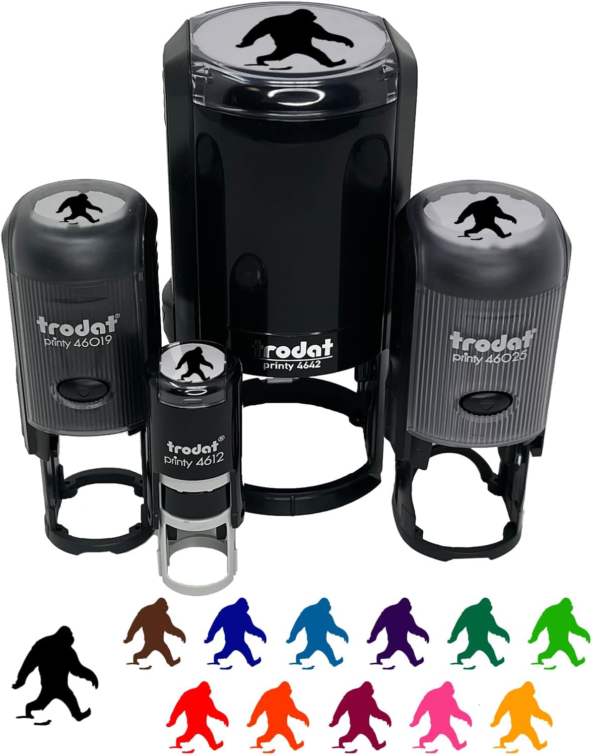 Bigfoot Sasquatch Walking with Footprint Trail Self-Inking Rubber Stamp Ink Stamper for Stamping Crafting Planners - 1-1/2 Inch Large - Red Ink