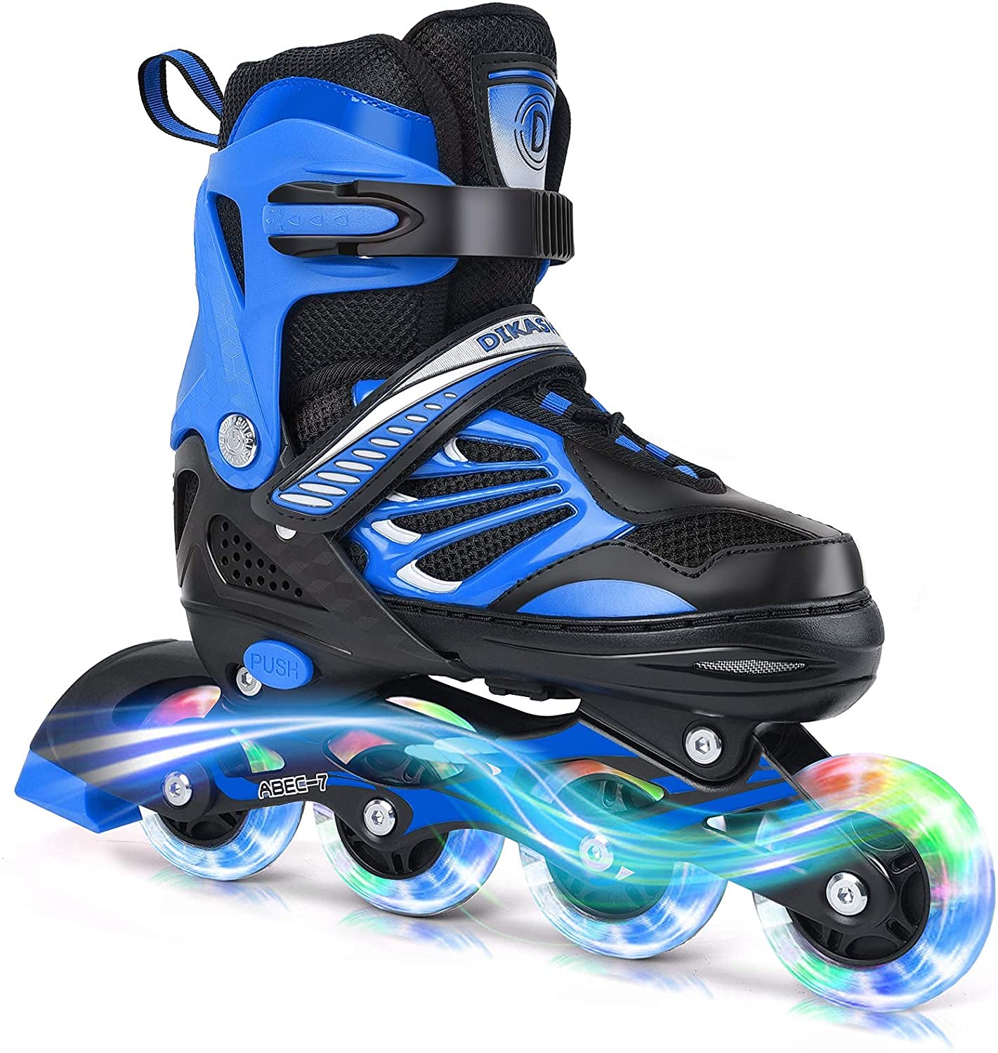 Frixen Inline Skates Size Adjustable All PU Wheels with Aluminum-Alloy, LED Flash Light, Age Group 6-14 Years