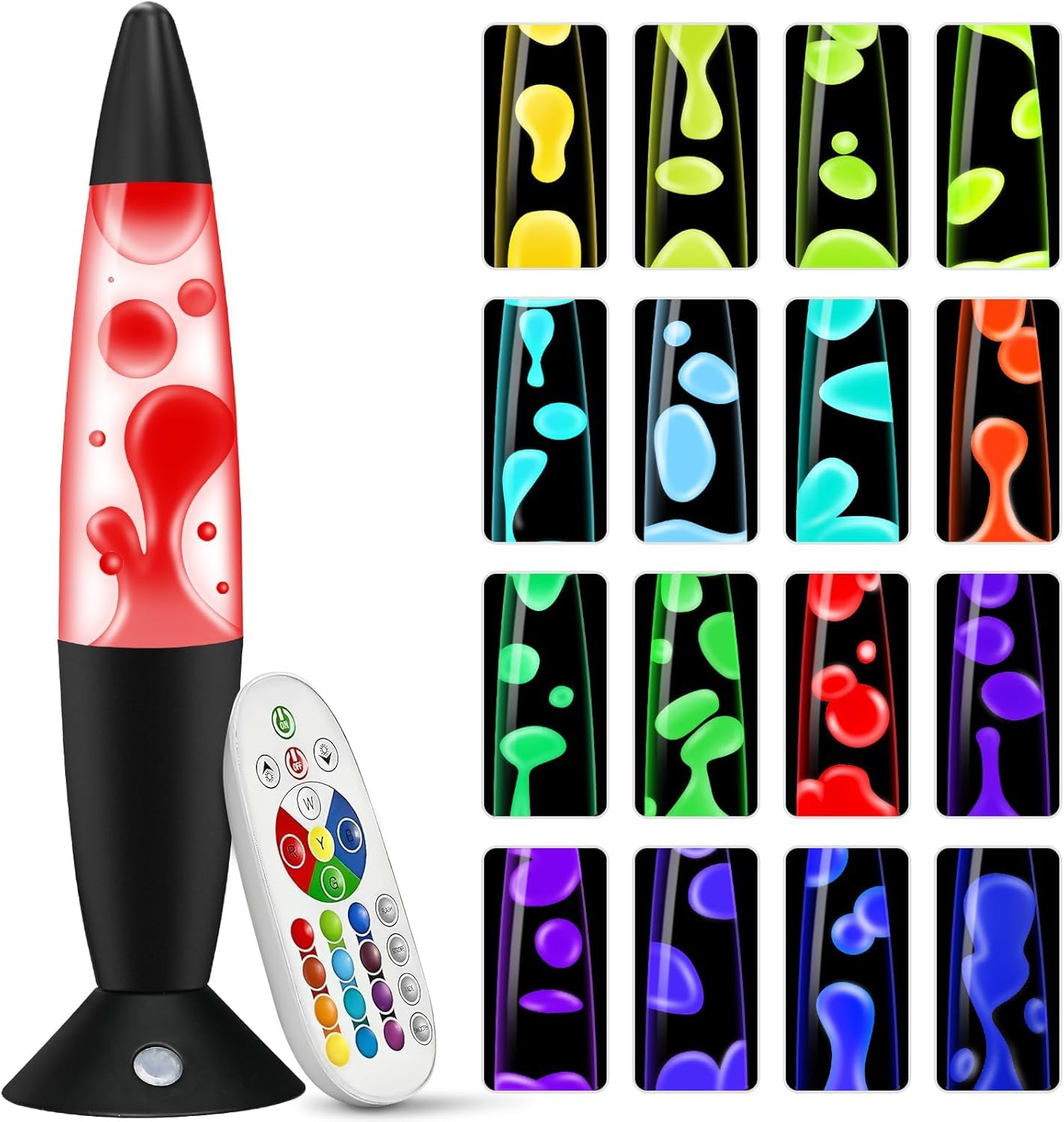 KIKILIVE lavalampe kinder mit farbwechsel lavalampen Erwachsene 17 farben Nachttischlampen LED Nachtlicht entspannende ideal für Schlafzimmer, Wohnzimmer, Home Decor