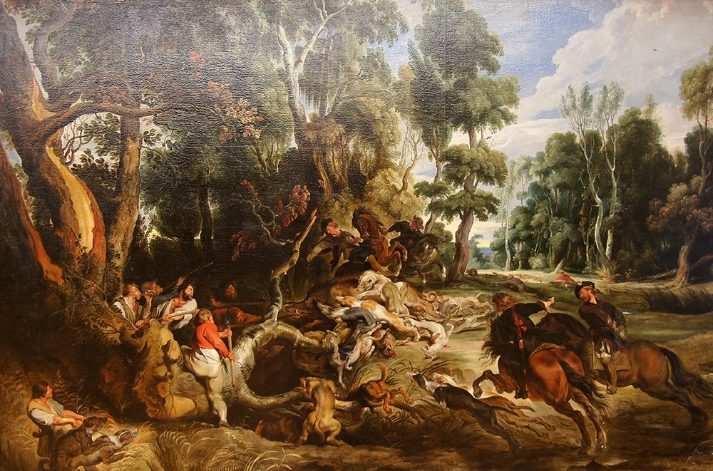 Tableau Chasse Peter Paul Rubens grand cadre noir pour grand mur vide