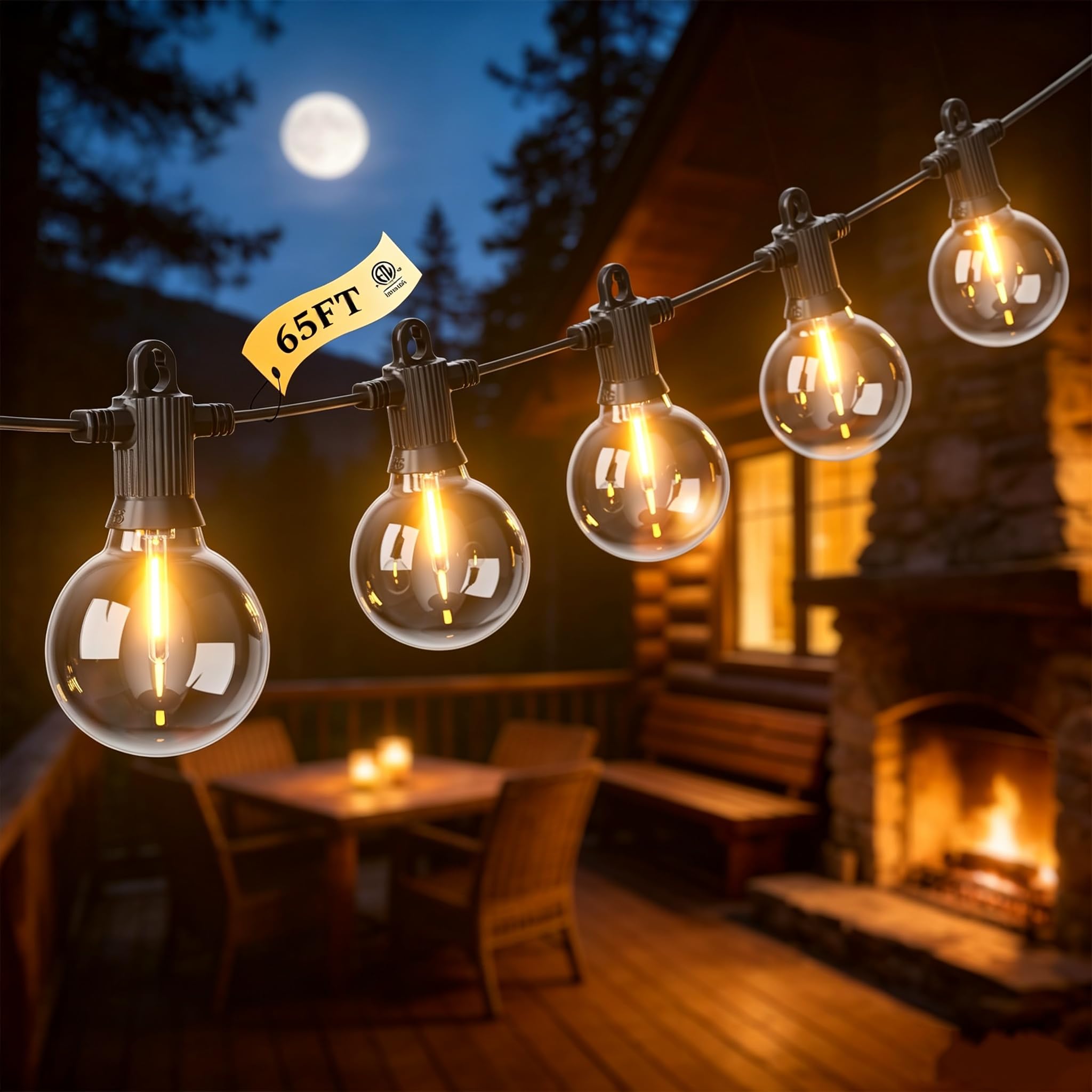 FOOMAN IP65 Garden Festoon String Light 20M Mains Powered Warm White Patio