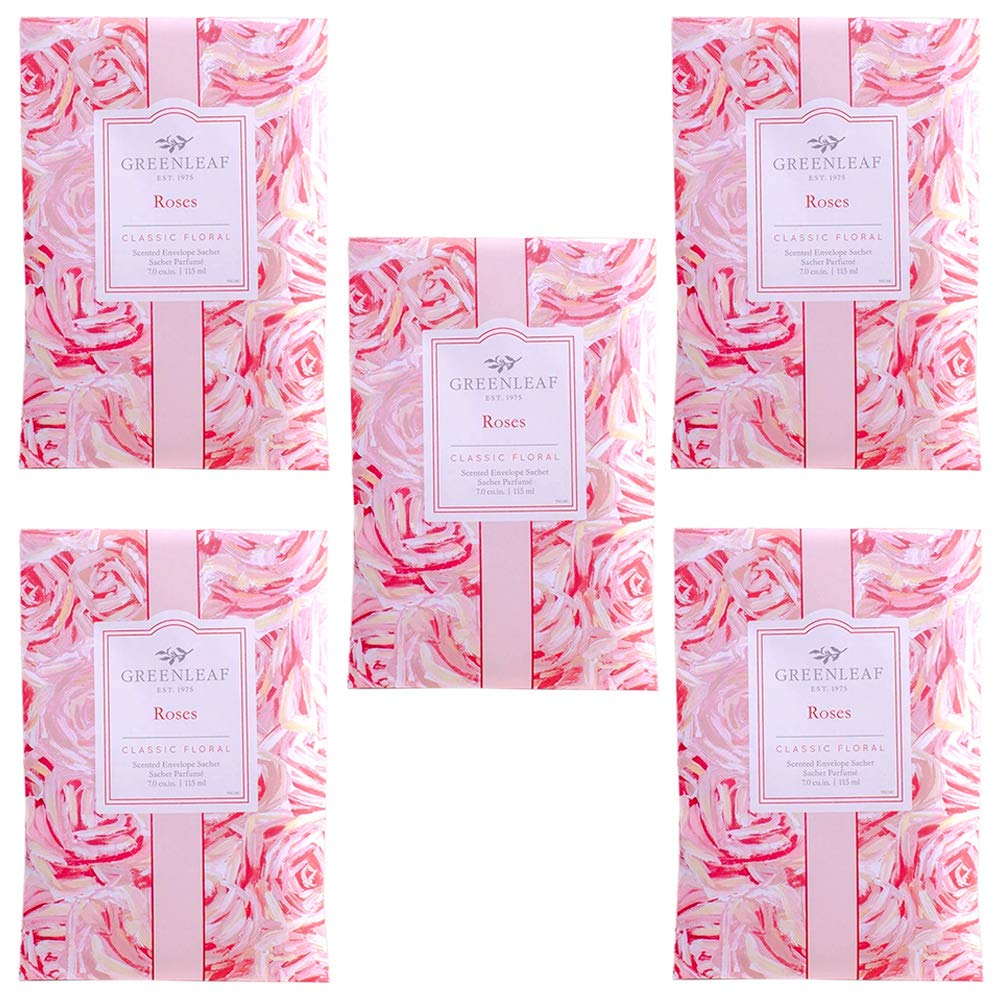 5x Greenleaf - ROSES - Sacchetto Profumato per Armadi (ROSA) - Pacchetto da 5 sacchetti 11,5 x 17 cm - Fragranze e profumi per la casa + in OMAGGIO 2 Tisane Funzionali Viropa