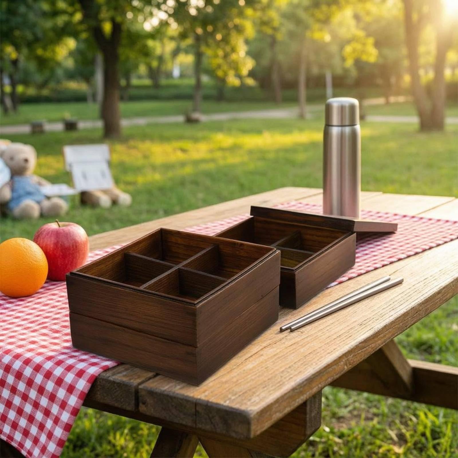 Boîte Bento Bois sans BPA Boîte Repas Japonaise Bois Double Couche