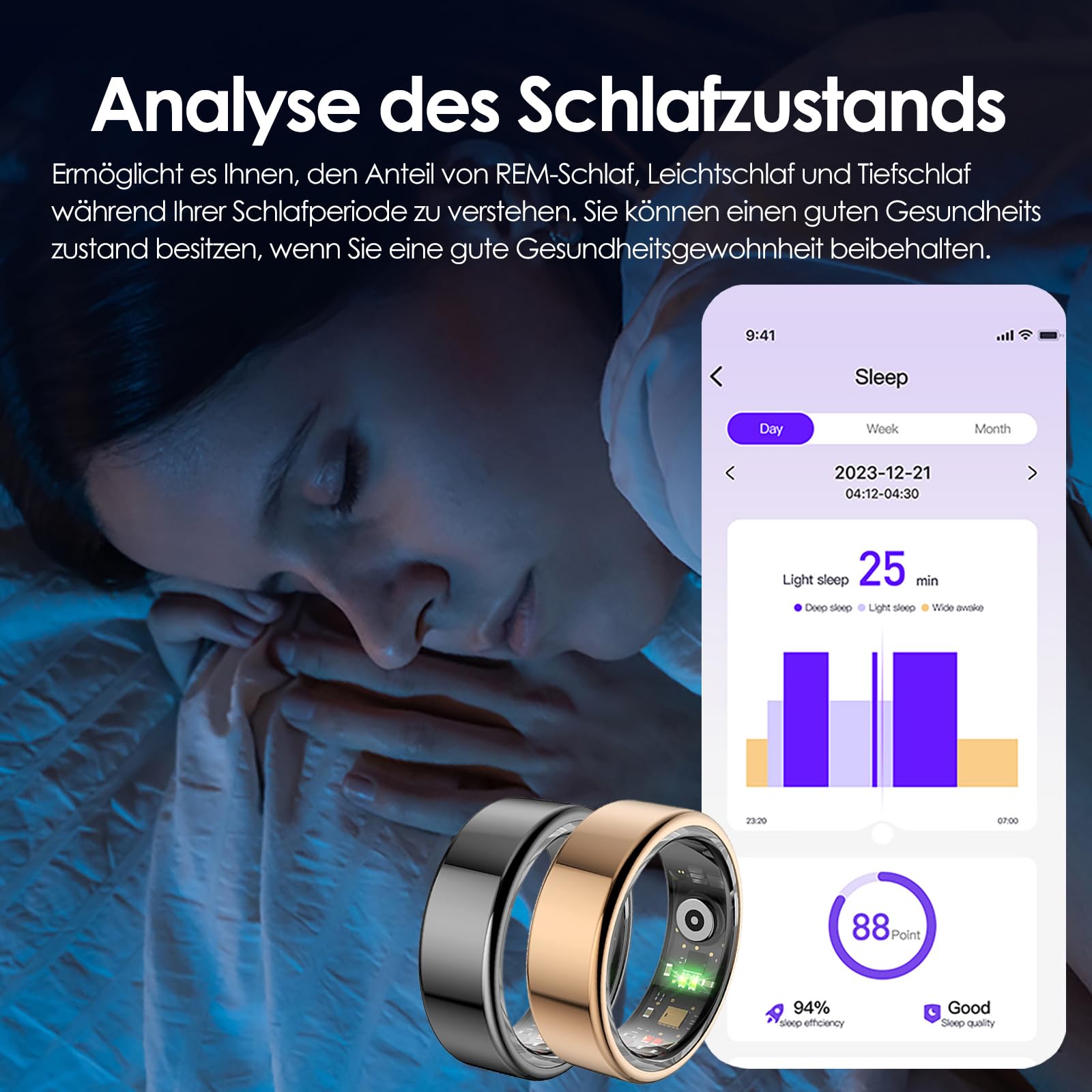 Smart Ring Fitness Tracker Smartringe für Herren Damen Smart Ring Android Smartring Fitnessring Schlaftracker Gesundheitsring Herren Schrittzähler Fitnesstracker Pulsmesser Sport Rosegold Schwarz
