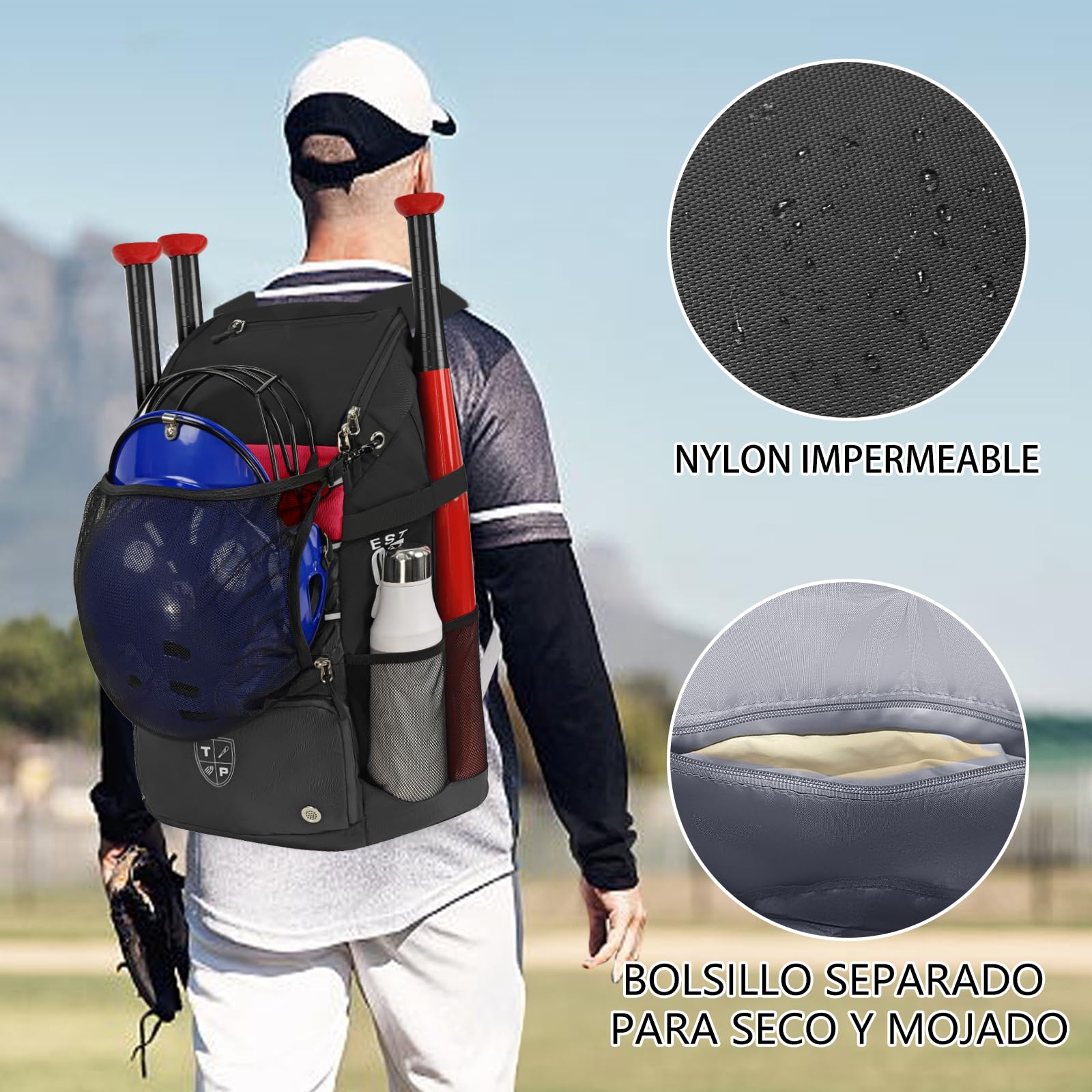KINGSLONG Mochila de baloncesto, bolsa de fútbol: bolsa de softbol de gran capacidad con compartimento para zapatos y gancho de valla, equipo ligero de voleibol para cascos, sombreros, zapatos para