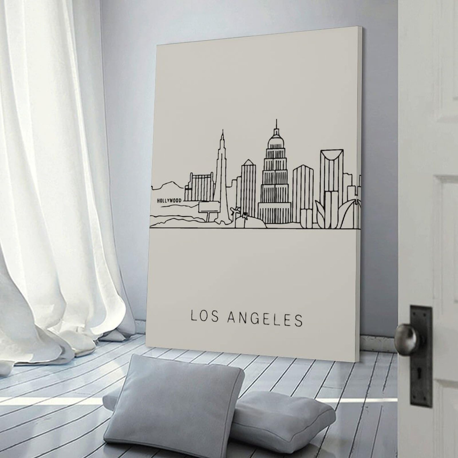 Junmoney Wall Art Print Los Angeles Skyline Minimalist Art, 24x36inch(60x90cm), for Picture Wall Styling in Lounge Or Bedroom, Wall Decor Suited to Curated Displays