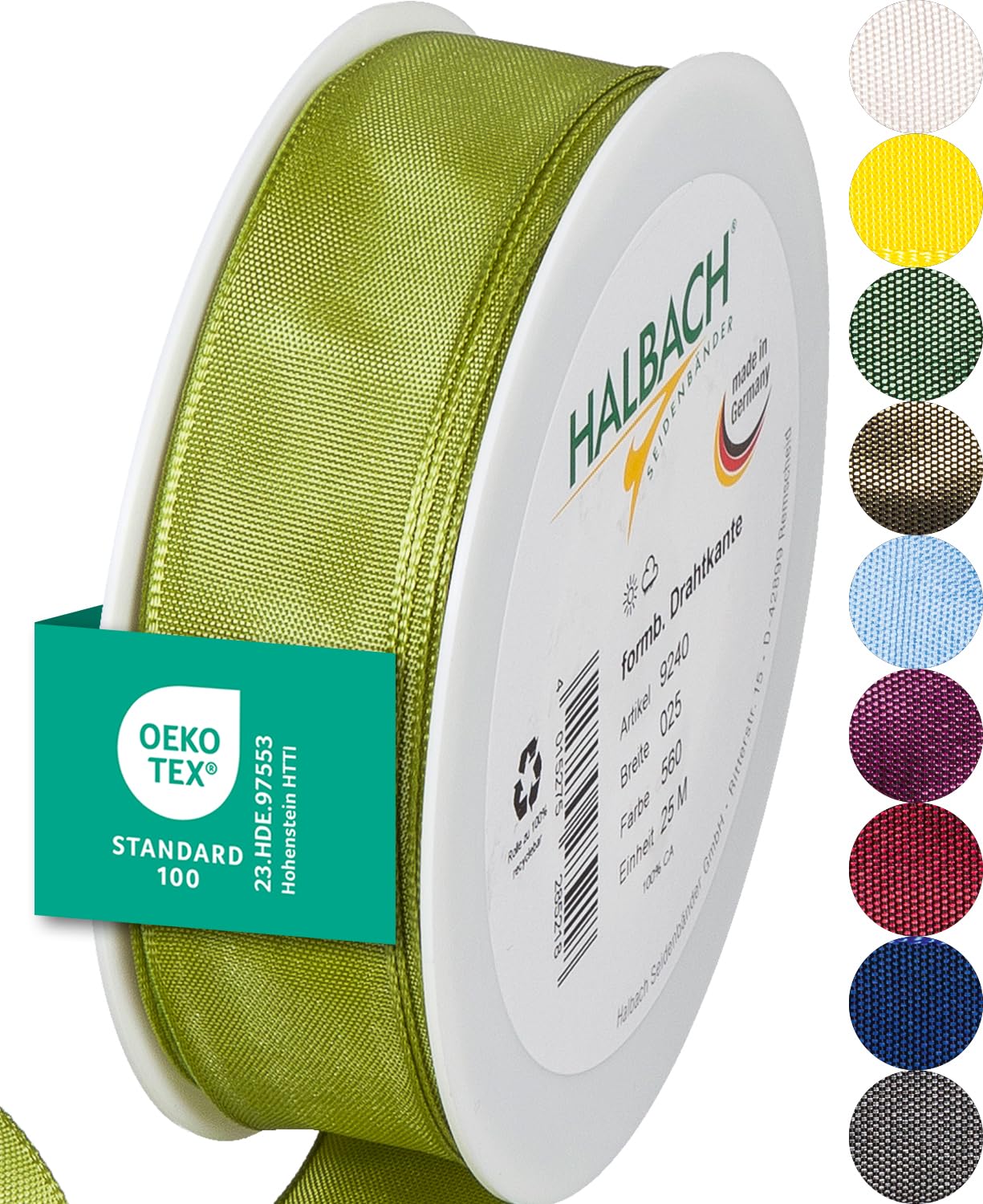 Halbach Seidenbänder Premium Gift Ribbon With Wired Edge, 25 mm Width, 25 m Length, Oeko-Tex 100 Certified Taffeta