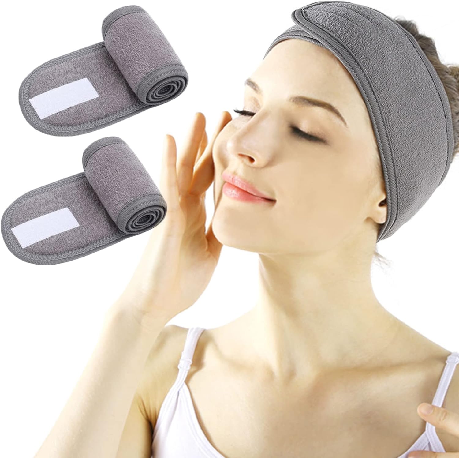 LADES Spa Headband – Facial Women Makeup Hairband Towel Cloth with Adjustable Magic Sticker for Washing Face Makeup (Gray+Grey), Pack of 1