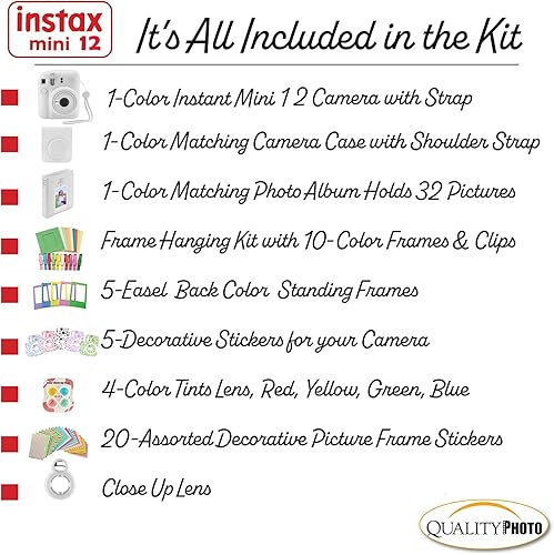 Miniatura 3 de Fujifilm Cámara instantánea Instax Mini 12 con funda, calcomanías decorativas, marcos, álbum de fotos y más kit de accesorios (blanco arcilla)