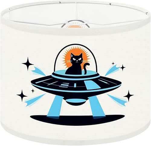 Miniatura 12 de Drum Lampshade Mid Century Black Cat Starry Lights Retro Style Medium Lamp Shade Replacement Linen Fabric Lampshades for Bedside Table Lamp Floor