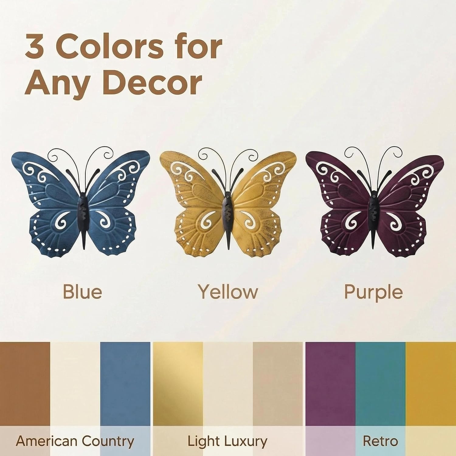 GUANYANG 3 Pcs Metal Butterfly Wall Decor, 3D Metal Butterfly Wall Art, Waterproof Sturdy Hanging Wall Sculpture, Easy to Install, 2 Pcs 45x35cm & 1 Pc 26x28cm, Indoor Outdoor Home Decor for Living Room Bedroom Patio