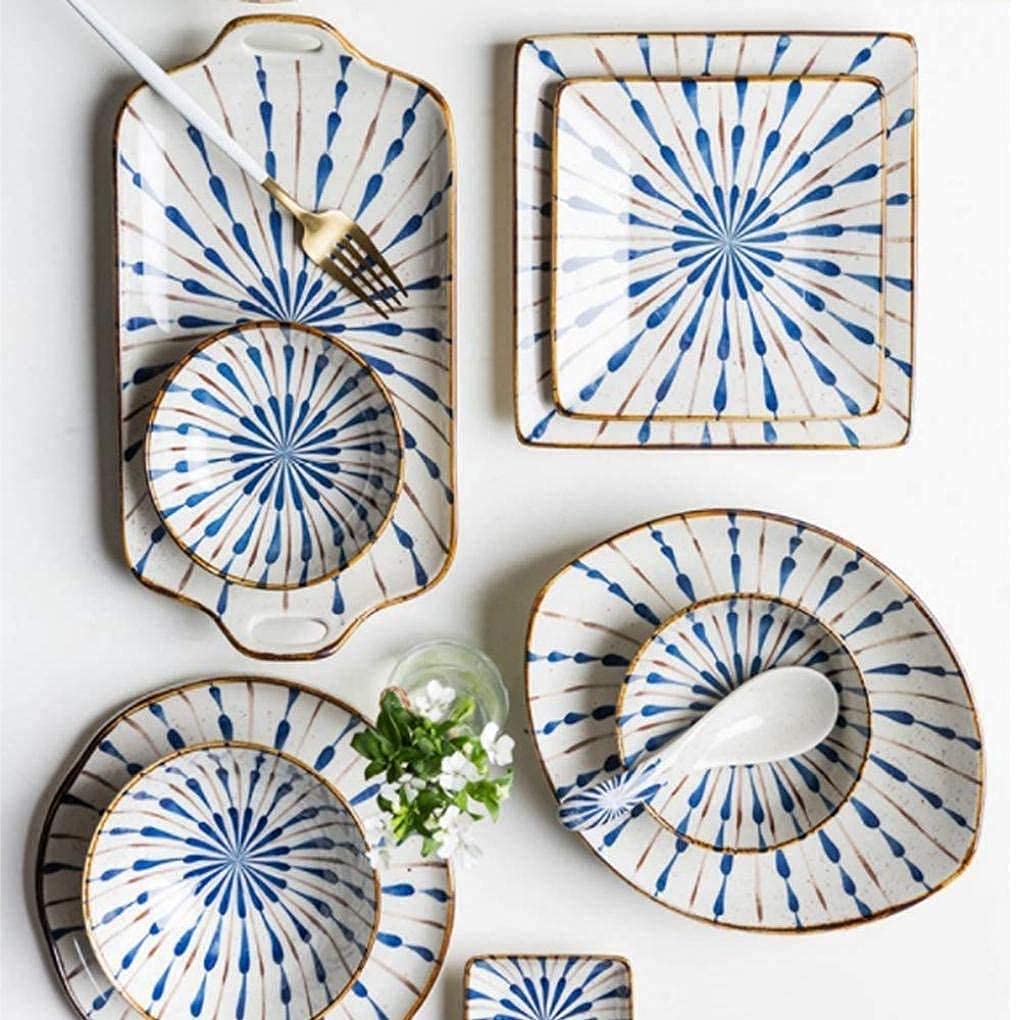Zestaw obiadowy, 38 elementów, wzór fajerwerków, ceramiczny zestaw obiadowy, porcelanowa zastawa stołowa z miskami, talerzem obiadowym, łyżką i serwisem dla 8 osób