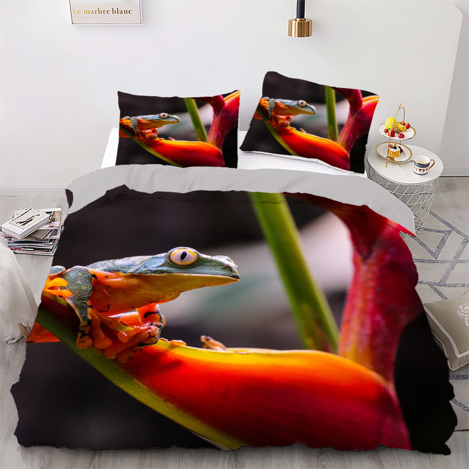 Parure de lit enfant grenouille rouge 90x190 cm avec housse de couette microfibre et taie d'oreiller