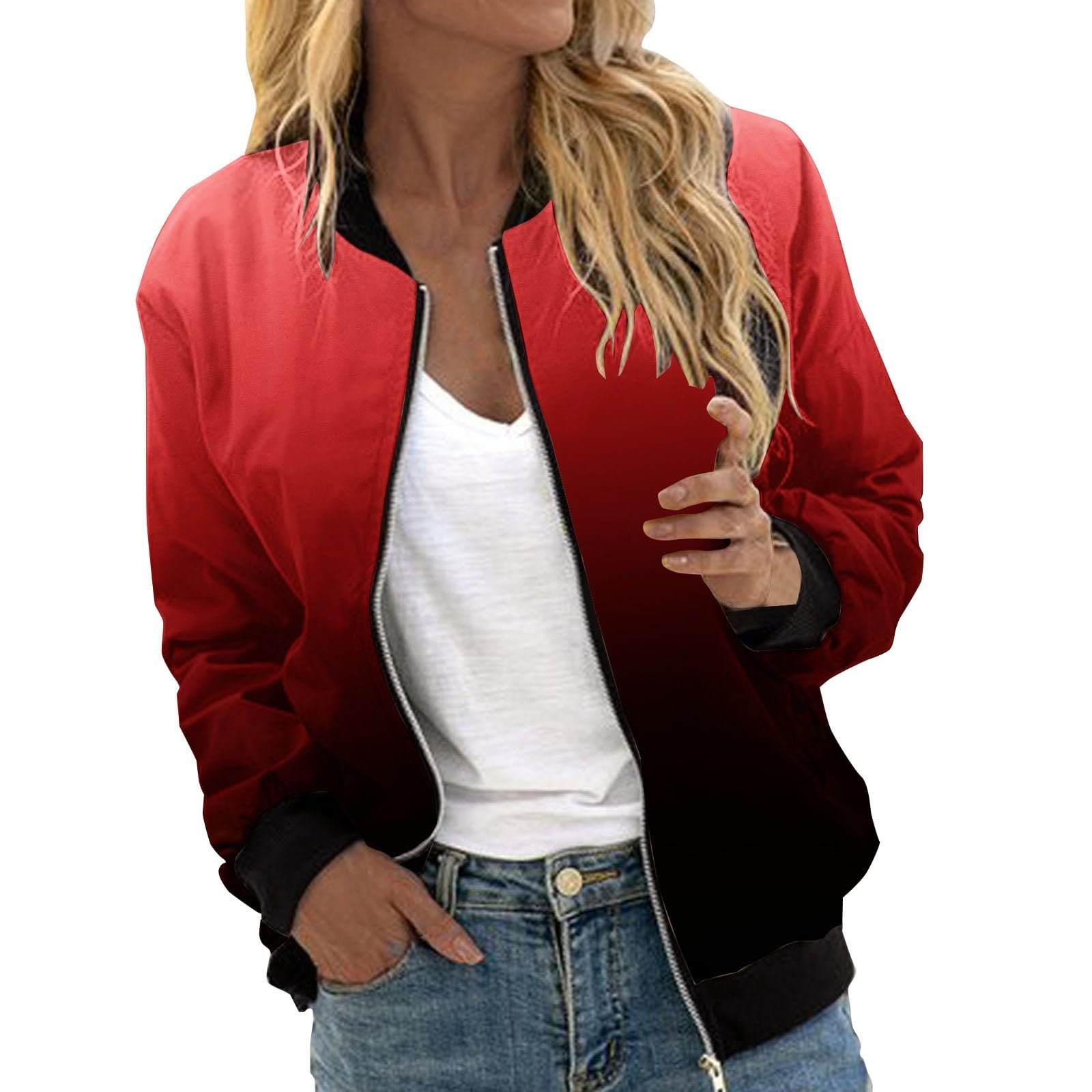 GenericBomber Jacket for Women UK 2024 Autumn Zip Up Causal Ligheweight Flight Baseball Coat Women's Fashion Outerwear Long Sleeve with Pocket Windbreaker