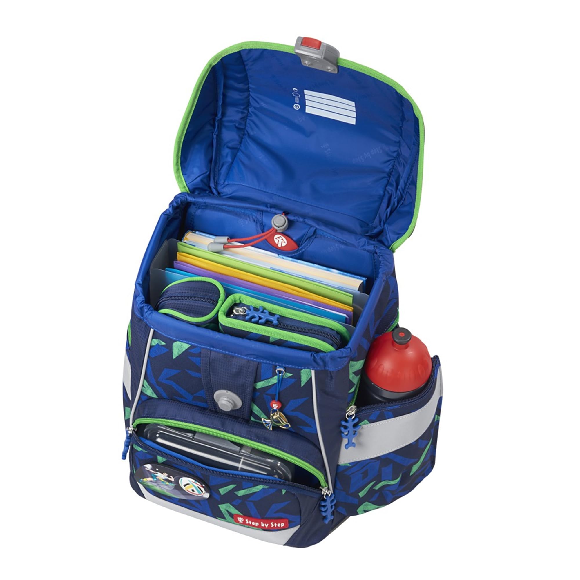 Step by Step Schulranzen-Set 2IN1 Plus „Soccer Ben“ 6-teilig, ergonomischer Tornister, höhenverstellbar mit Hüftgurt, für die Grundschule, ab der 1. Klasse, 19L, blau-grün