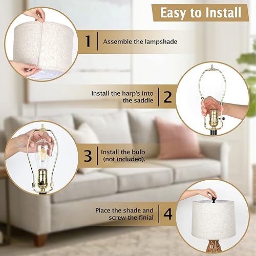 Miniatura 6 de Juego de 2 lámparas de mesa de ratán con 2 puertos USB, lámparas de noche tejidas costeras de 26 pulgadas de alto, lámpara de mesita de noche de