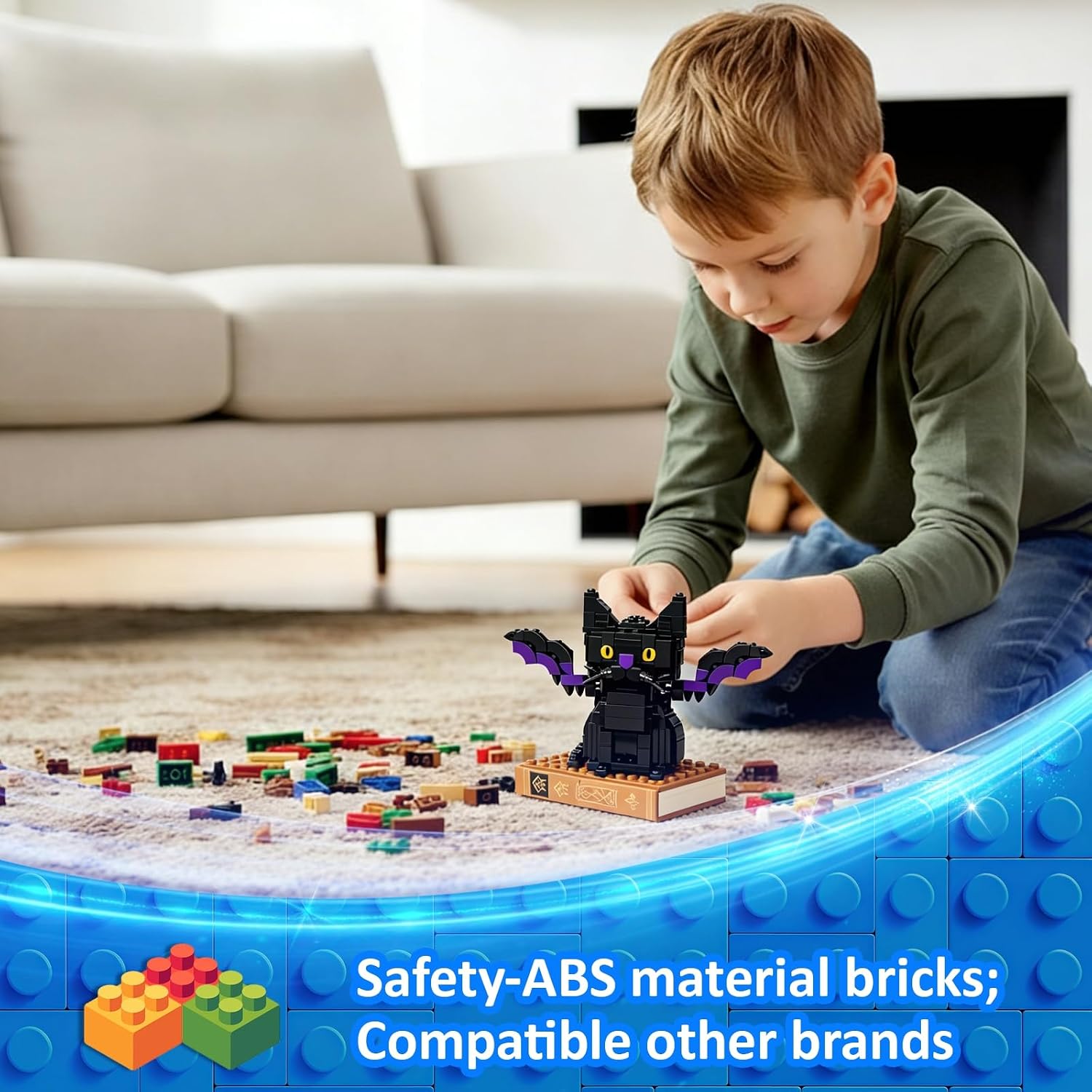 Bat-Cat with Spellbook Building Blocks Set, Collectible Animal Building Toy, Kids Learning & Educational Brick Sets (Age 3+), DIY Home & Office Decor for Adults-Gift Ideas