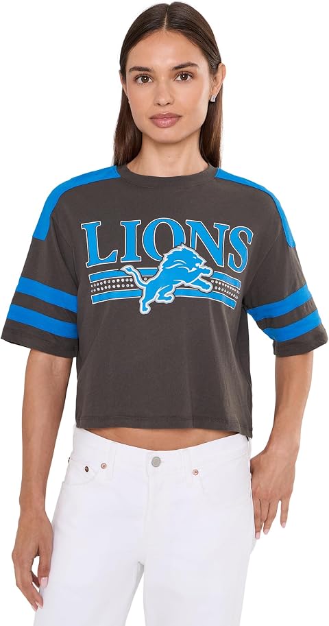 Женская футболка Junk Food Clothing NFL Detroit Lions Bling Striped Crop Tee, цвет: Чёрный
