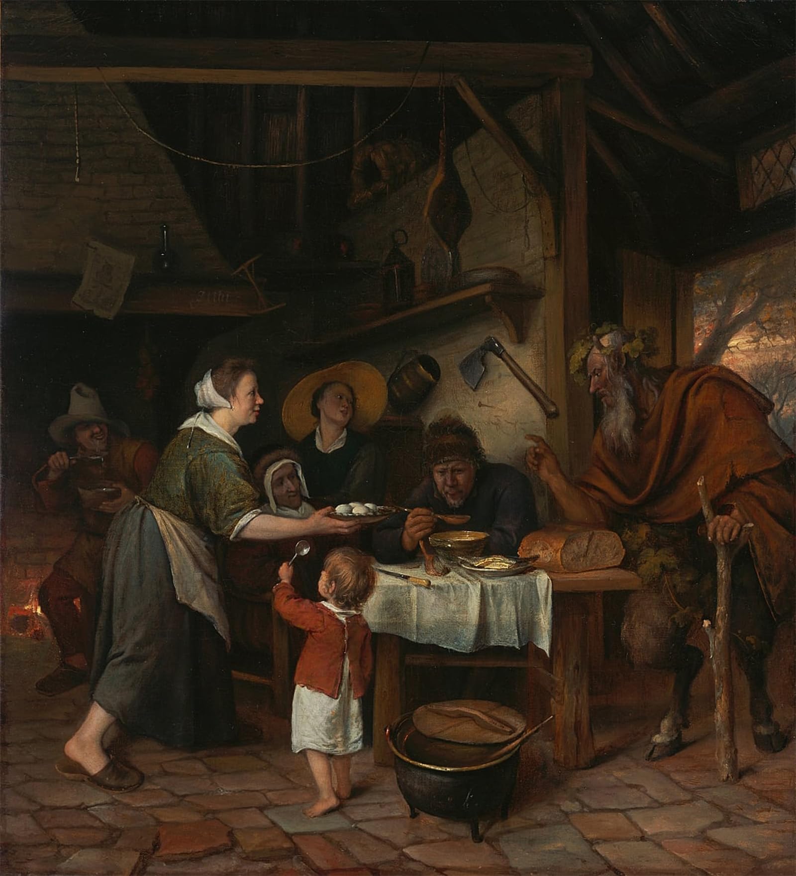 SERENDIPITP Vintage Picture Print on Canvas Wall Art Poster the Satyr and the Peasant Family by Jan Havickszoon Steen Artwork Print Poster for Wall Decor 60x90cm