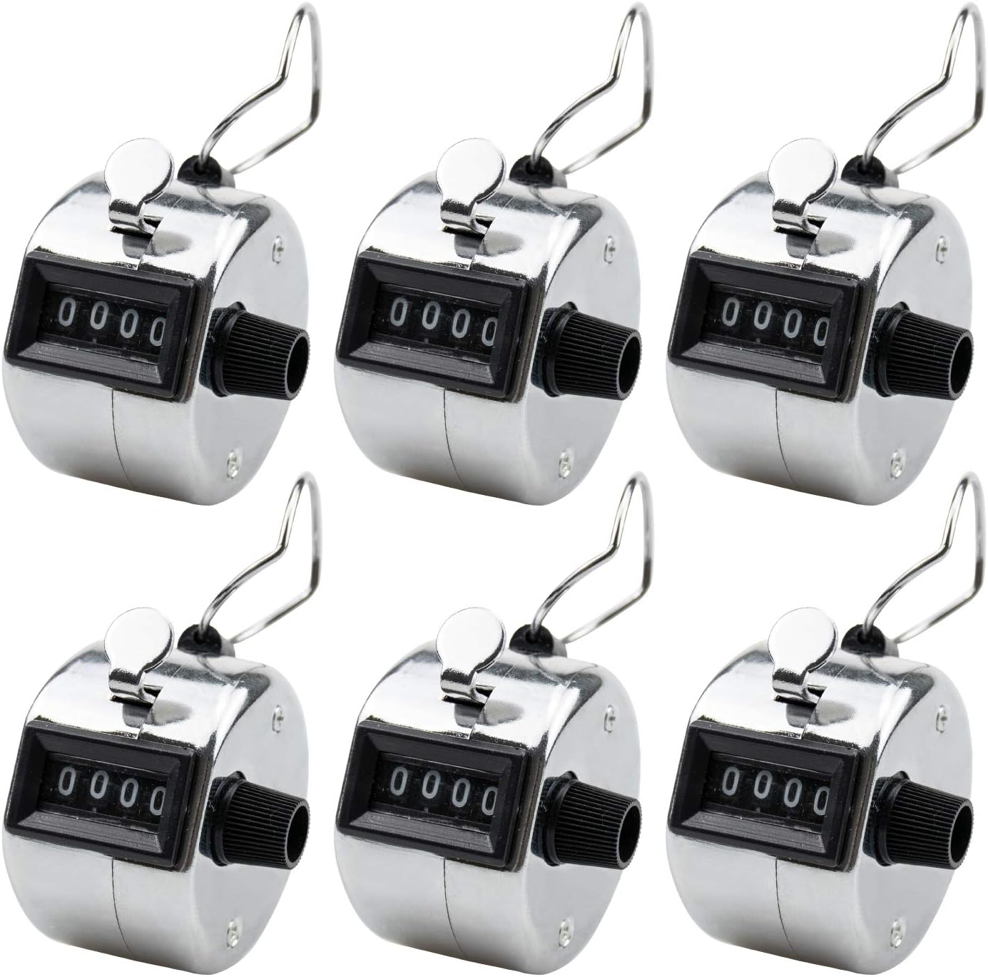 6 Pack Metal Hand Tally Counter Digital Lap Counter Clicker Handheld Mechanical Number Click Counters for Knitting, Coaching, Fishing, Golf, Lap, Baseball, Row Sport