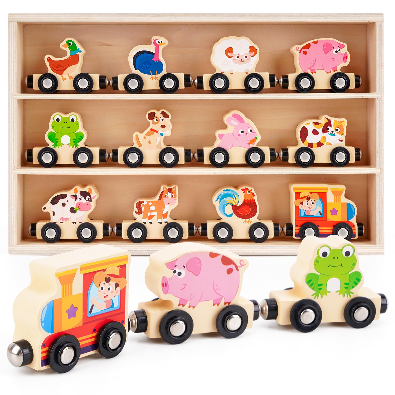 Montessori - Juguete de tren de madera para niños pequeños de 1, 2 y 3 años, caja magnética de tren para niños, juguete educativo STEM con mapa de juego, 1er 2º cumpleaños para niños y niñas 8