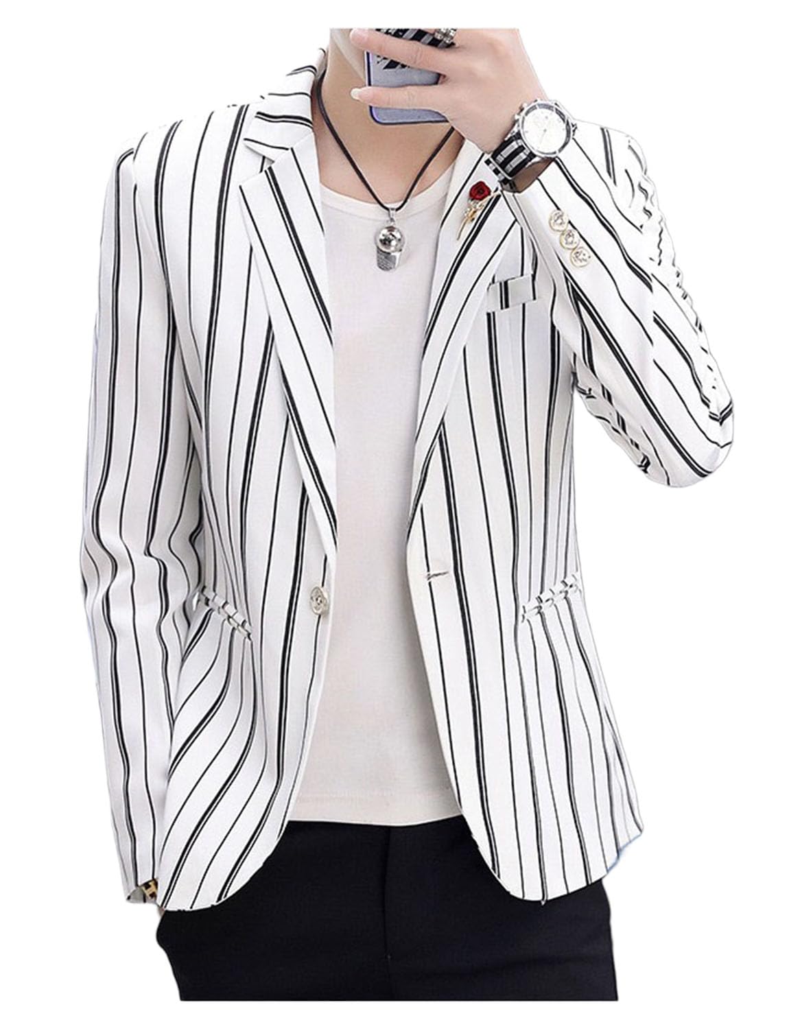 Veste à Rayures Hommes Blazer Smoking Revers Cranté Chic - 8