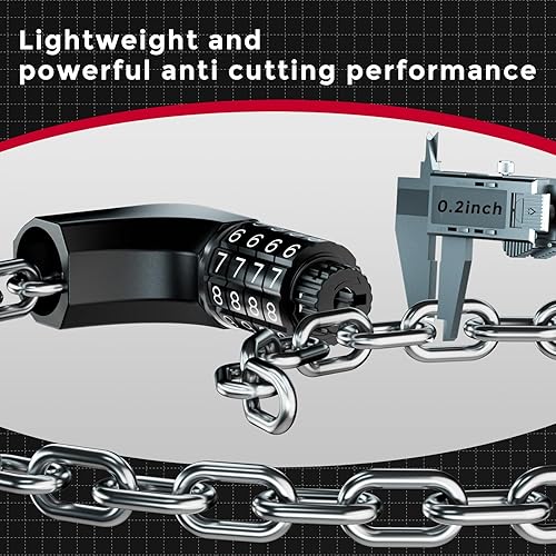 Miniatura 4 de Windone Cadena de bloqueo de bicicleta, combinación de 4 dígitos, resistente antirrobo, cerradura de cadena de bicicleta, 3.2 pies de largo,