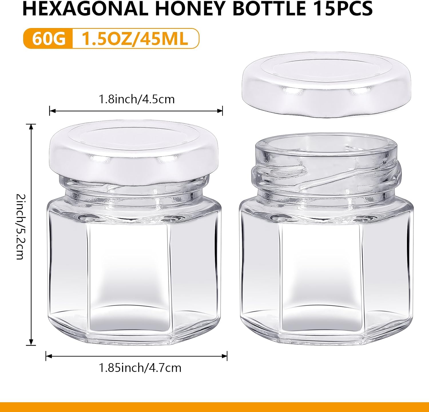 15 Pack 1.5 oz Mini Clear Honey Jars for Wedding Favor, Baby Shower, 45ml Small Glass Favor with Airtight Lids, Gift Jars, Sample Body Butter, Jam, Spices, Herbs, Candy, Candle (White lid) image 2