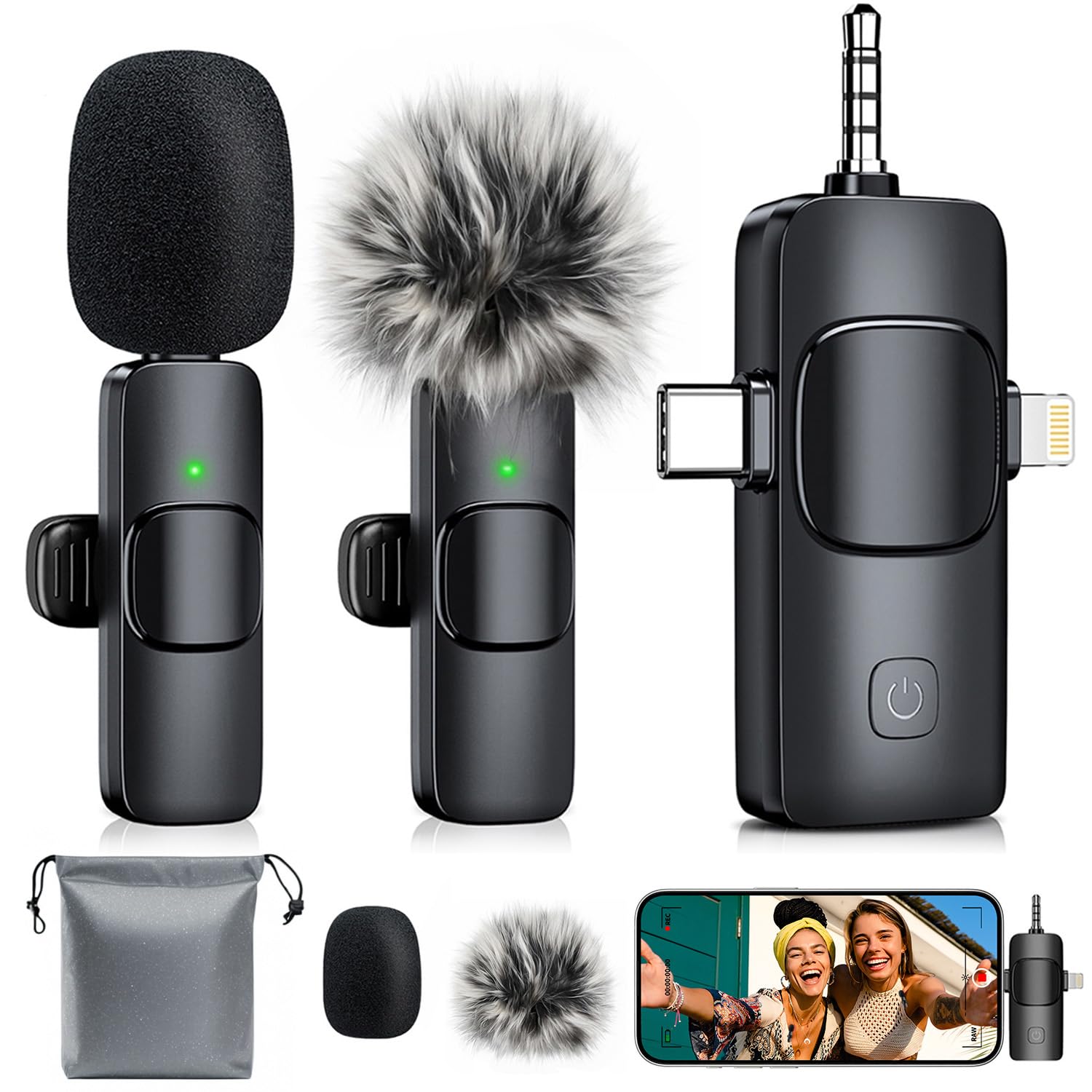 3-in-1 mini microphone for iphone wireless lavalier microphones for iosandroidcamera - noise reduction lapel mic forlive stream - hidefsound for video mavericks dignified black