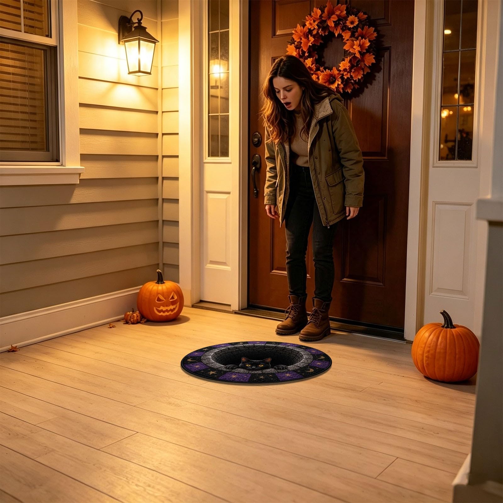 Halloween Teppich 3D Optische Täuschung Rund, Deko Zimmer Fußmatte