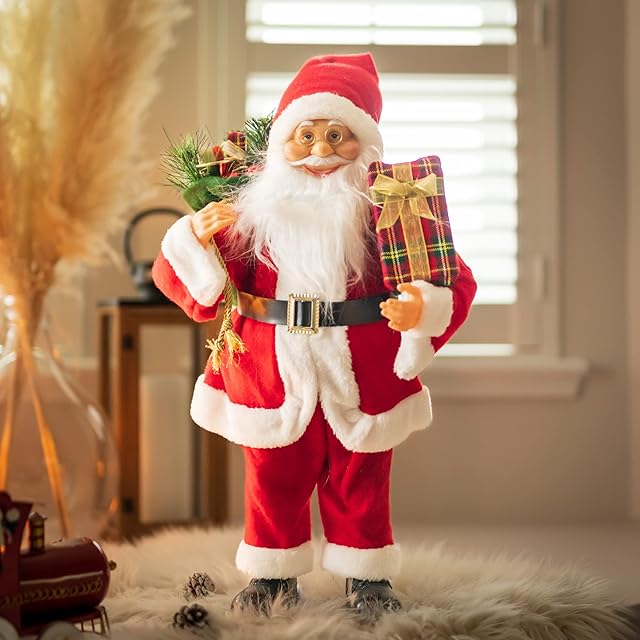 HomeZone Deluxe Traditional Style Realistic Santa Claus Father Christmas Standing Figure Christmas Decoration Xmas Ornament Figurine (40cm Standing RED)