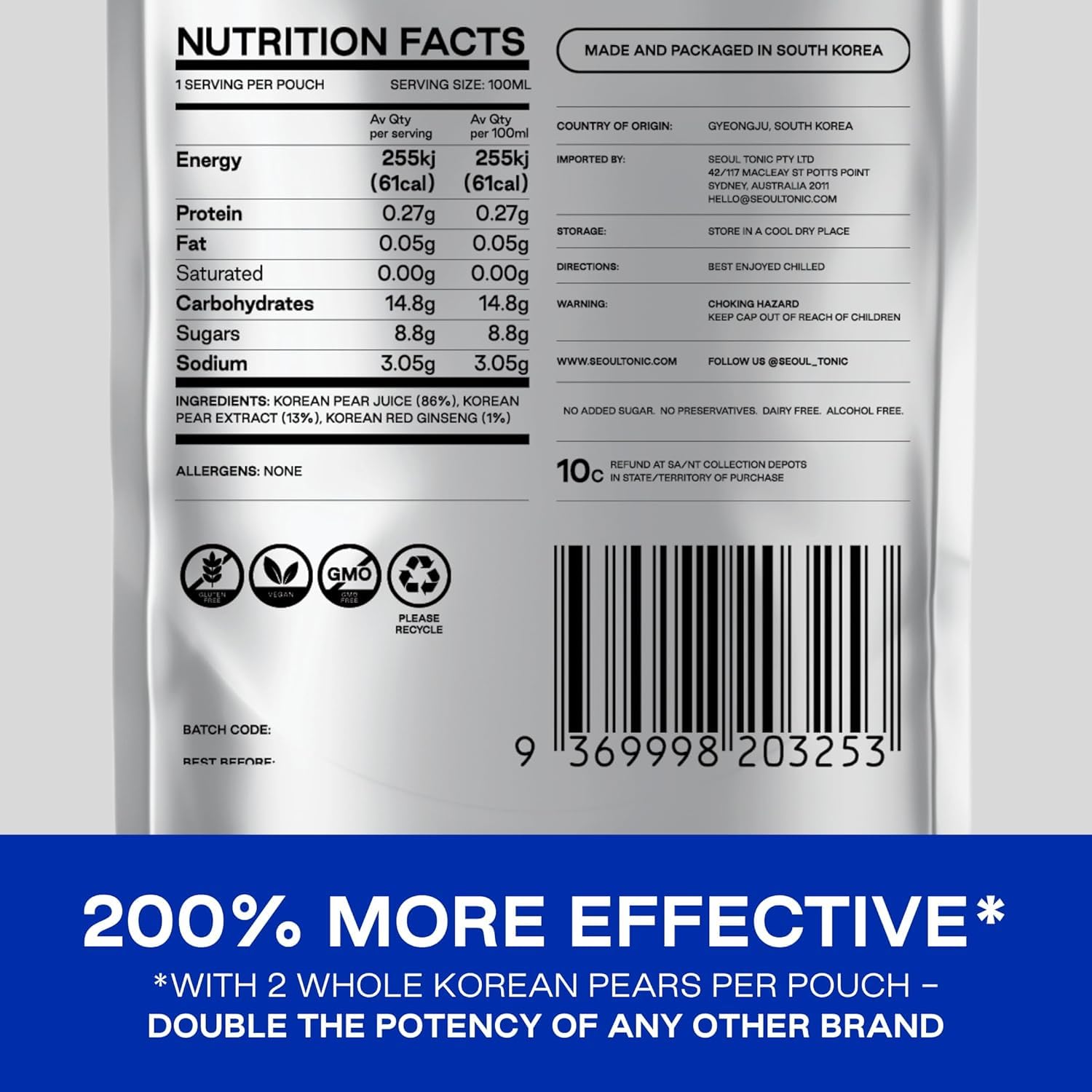 Seoul Tonic Patented "Pre Party" Korean Pear Natural Tonic, Science-Backed, Patented Formula for Easier Morning,Natural Potassium & DHM (100ML) Pack of 12