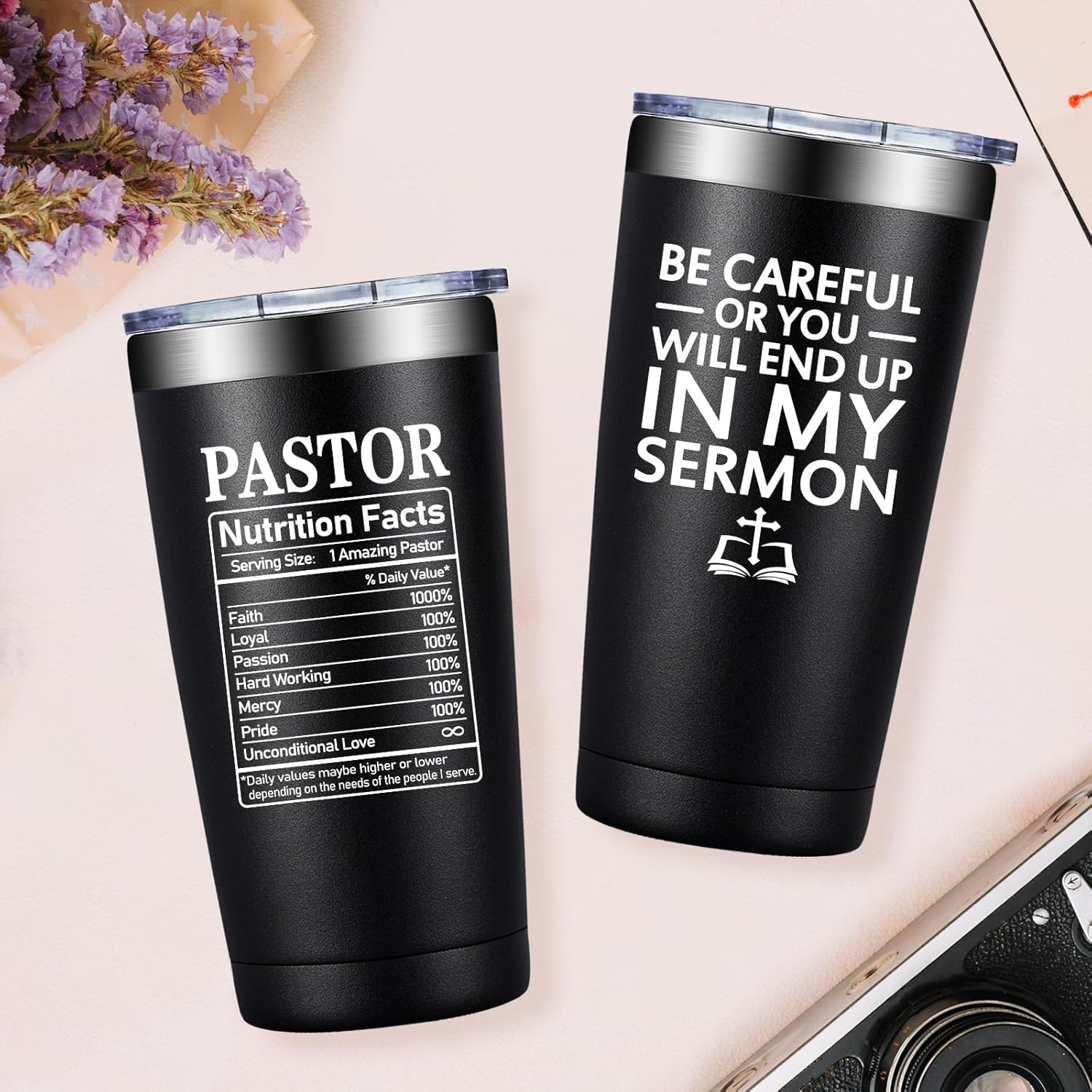 Grifarny Pastor Appreciation Gifts for Men, Women - Thank You, Christmas Gift for Pastors - Be Careful or You Will End up in My Sermon Tumbler Cup 20oz - Image 5