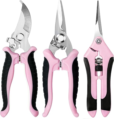 Miniatura 11 de Paquete de 3 tijeras de podar de jardín, tijeras de acero inoxidable, tijeras de jardinería, tijeras, podadoras de jardín, tijeras de podar, tijeras
