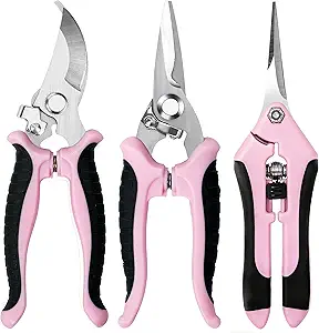 3 Pack Garden Pruning Shears, Stainless Steel Shears, Gardening Shears, Scissors, Garden Clippers, Pruning Snips, Pruning Shears for Gardening Tools (Pink)