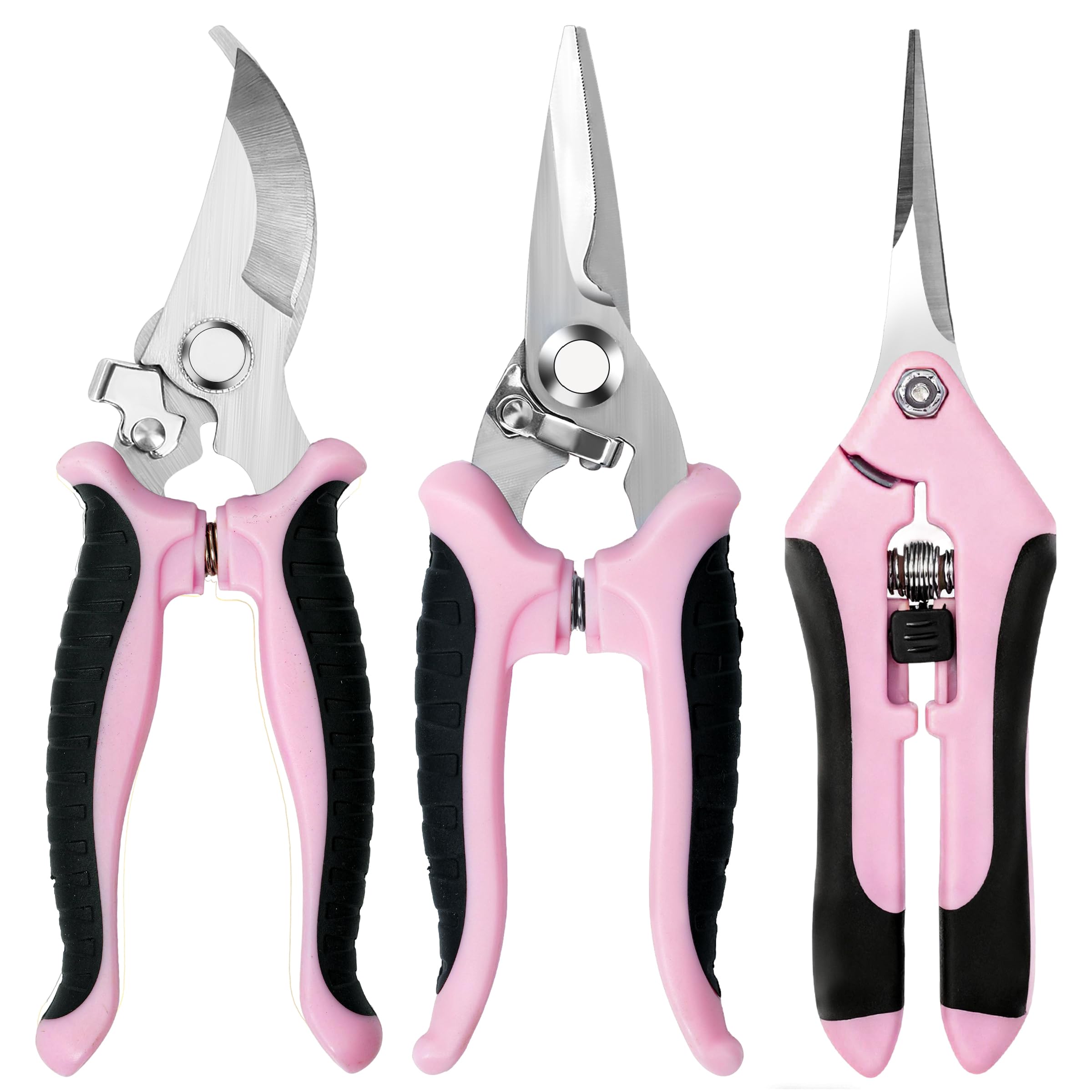 3 Pack Garden Pruning Shears, Gardening Shears, Scissors, Garden Clippers, Pruning Snips, Pruning Shears for Gardening Tools (Pink)