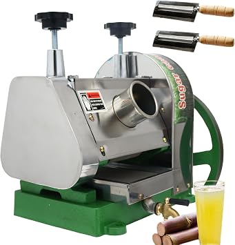 Manual Sugar Cane Juicer 330LBS/H 2.4" Inlet Sugarcane Juice Extractor Three Rollers Sugar Cane Press Machine with Dia 10.8" Handwheel, 2 Peeling Knives, for Household Commercial Use