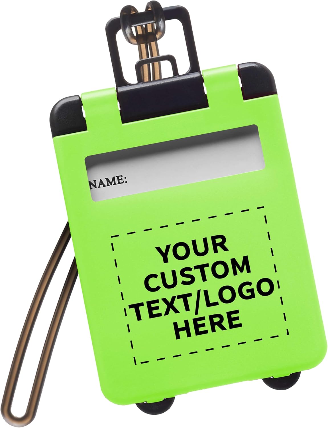 10/50/100 Mini Carry-on Luggage Tags Pack - Customizable Text, Logo - Flip Open Cover, ID Sticker - Lime Green