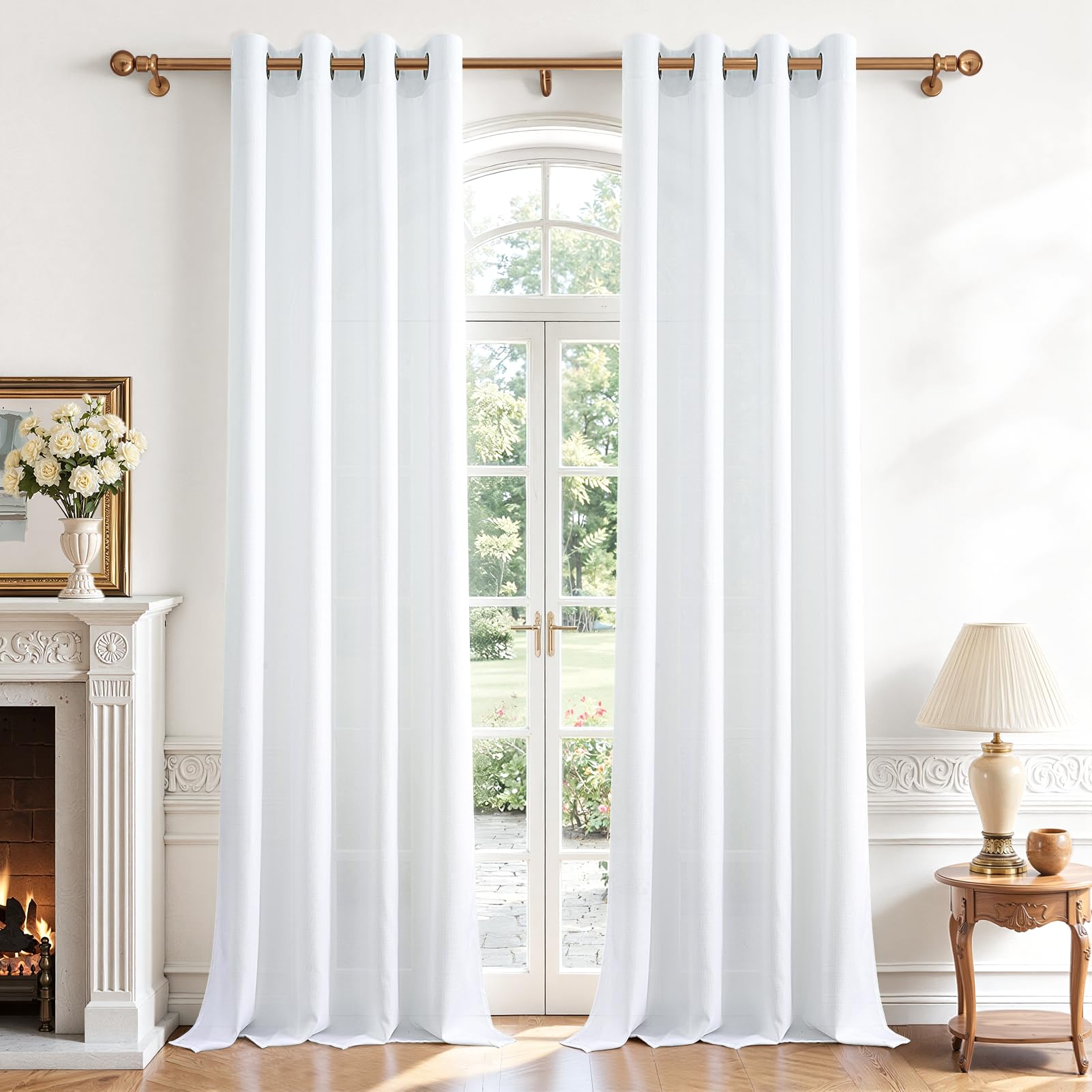 CUTEWIND Vorhang Weiß mit Ösen Leinenoptik Ösenvorhang 2er Set H 245 x B 140 cm, Vorhänge Weiss Halbtransparent für Wohnzimmer Modern Schlafzimmer Balkontür Innen, Curtains Living Room