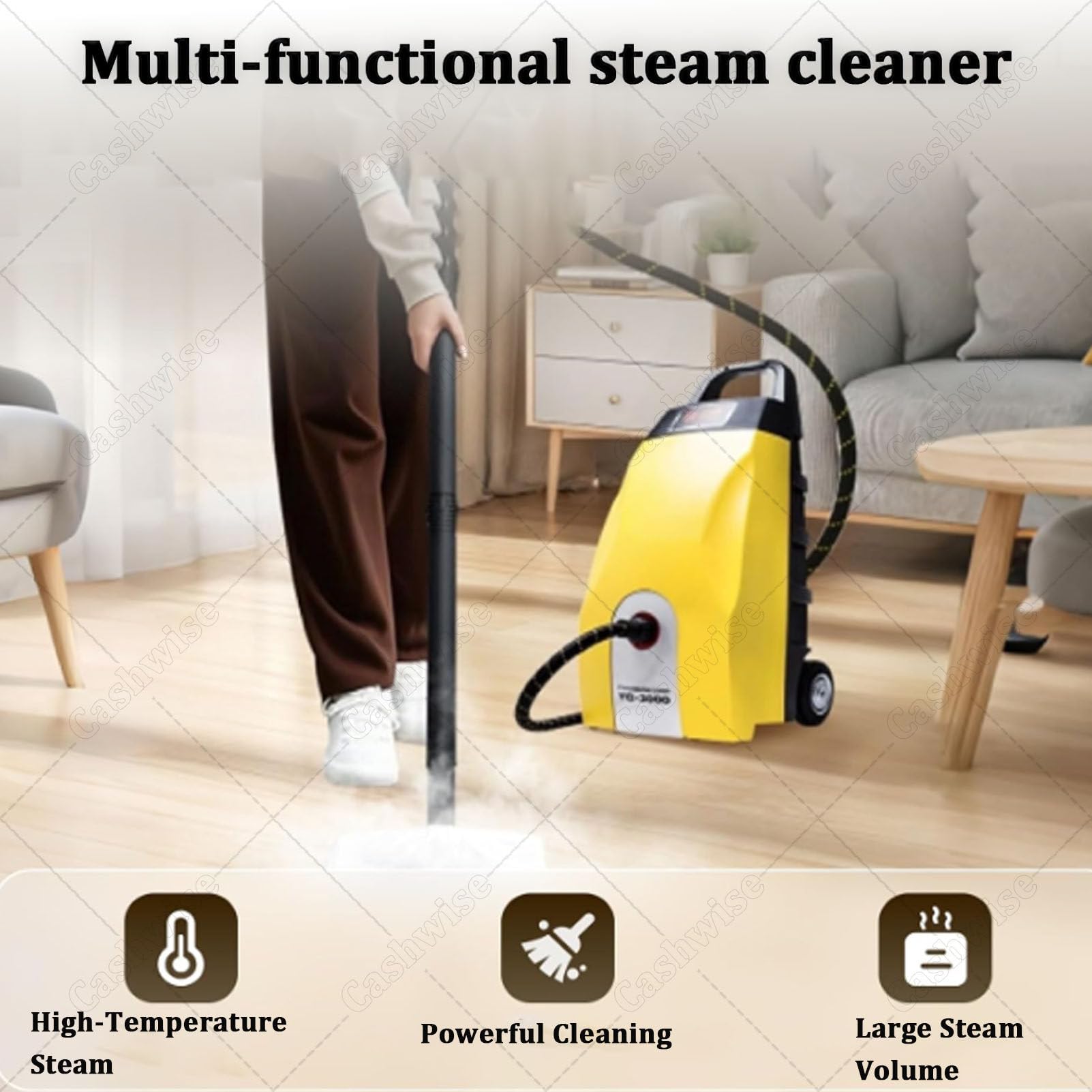Hidrolimpiadora de Vapor de Alta presión, 3000 W con Accesorios y depósito de 3,5 L, para Patio y Coche, portátil para Limpiar entradas de vehículos, Jardines, Suciedad y Grasa. Yellow
