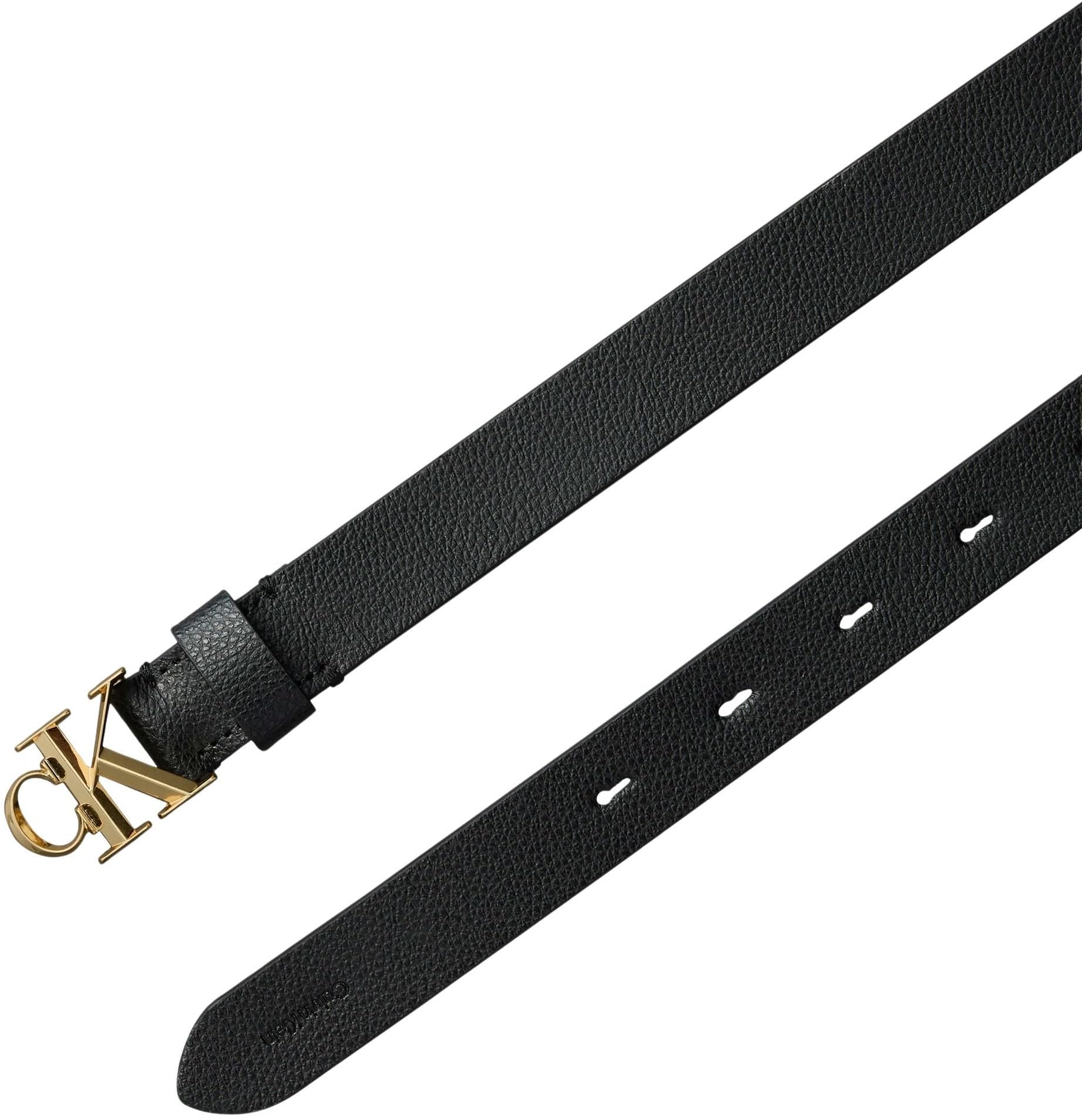Calvin Klein Facted Ck Buckle 25Mm Pebble YIH - BLACK ANTIQUE LIGHT GOLD 75
