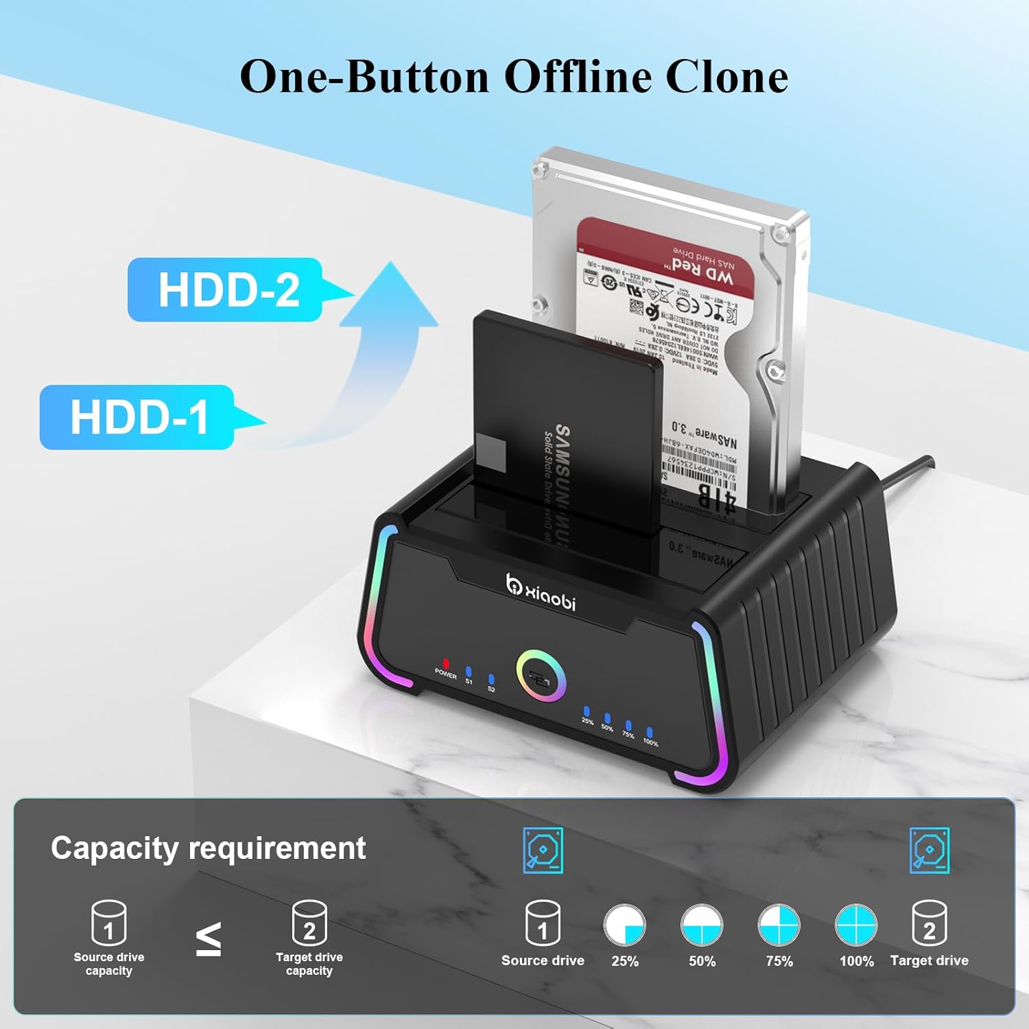 Hard Drive Docking Station , USB C Dual Bay Dock for 2.5/3.5" SATA HDD SSD, Hard Drive Reader Up to 5Gbps, Support UASP Offline Clone Function