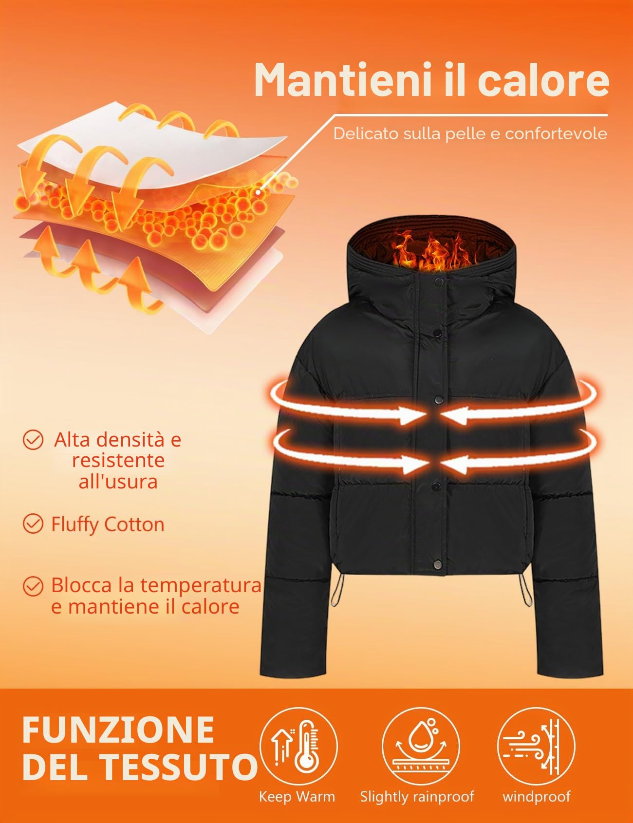 Yimoon Piumino corto invernale da donna con cappuccio e cerniera corta trapuntata calda | Manica lunga, cerniera intera, bottone automatico, giacca trapuntata calda, cappotto corto a palloncino