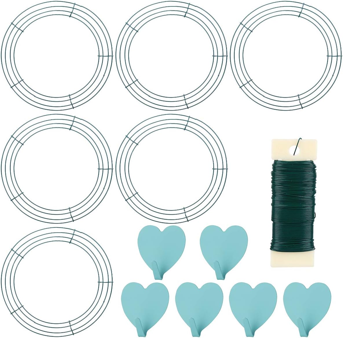 6 Pack Metal Wreath Frame - 20 Inch Wreath Form with 6 Pcs Adhesive Hooks and 38 Yard 22 Gauge Paddle Wire