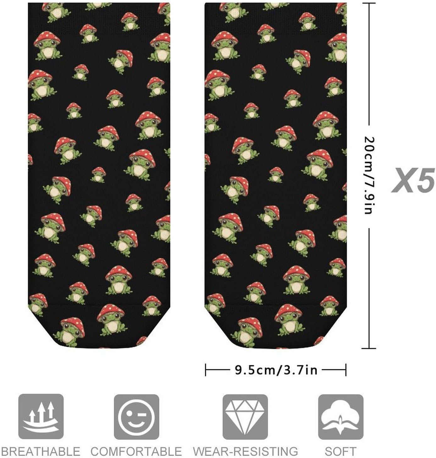Frog Wearing Mushroom Hat 5 Pairs Low Cut Ankle Socks Casual Liner Sock No Show Invisible Socks for Men Women